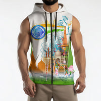 India Independence Day Sleeveless Zip Hoodie Indian Landmark Peacock Mandala Cultural Heritage