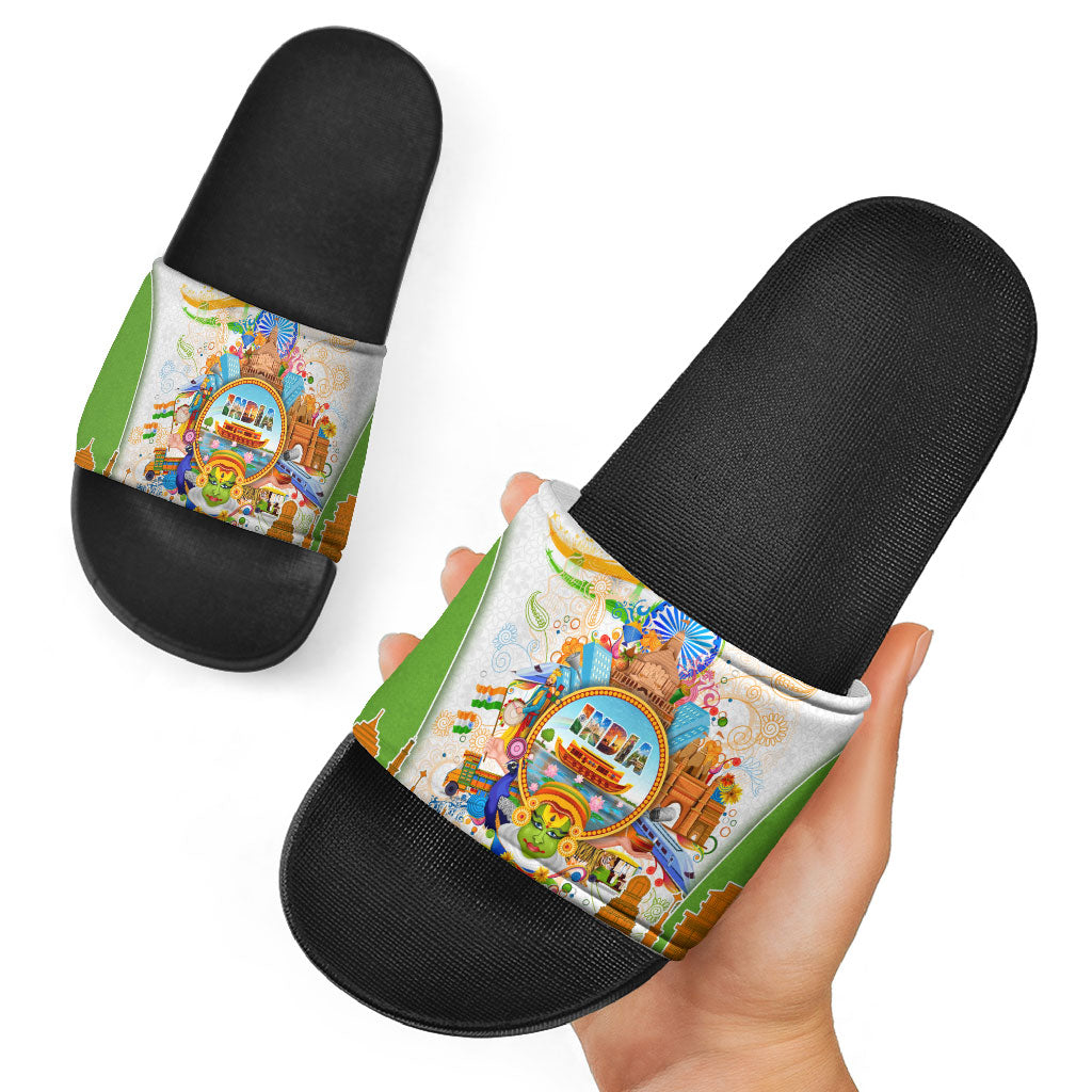 India Independence Day Slide Sandals Indian Landmark Peacock Mandala Cultural Heritage