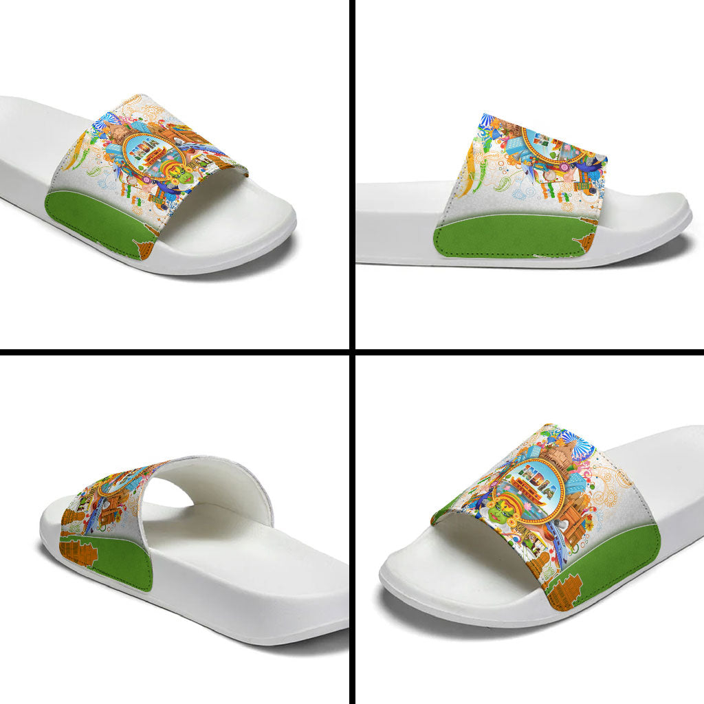 India Independence Day Slide Sandals Indian Landmark Peacock Mandala Cultural Heritage
