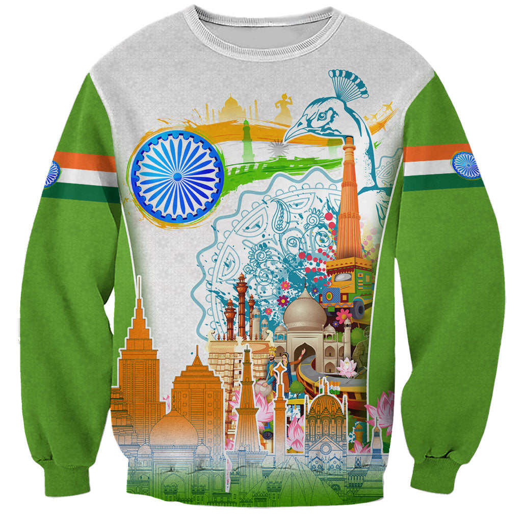 India Independence Day Sweatshirt Indian Landmark Peacock Mandala Cultural Heritage
