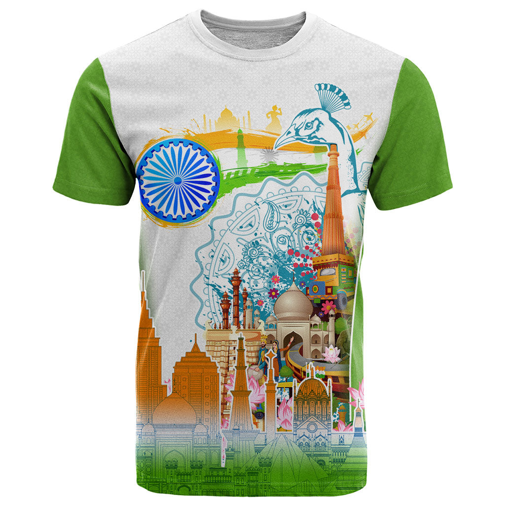 India Independence Day T Shirt Indian Landmark Peacock Mandala Cultural Heritage