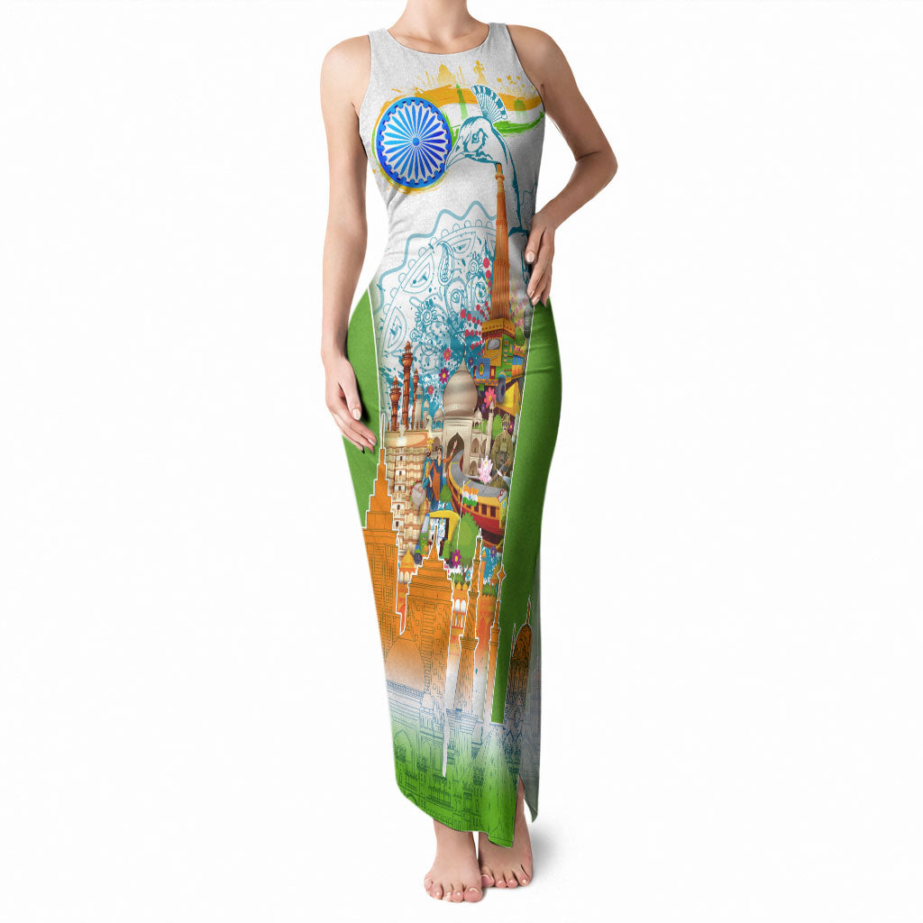 India Independence Day Tank Maxi Dress Indian Landmark Peacock Mandala Cultural Heritage