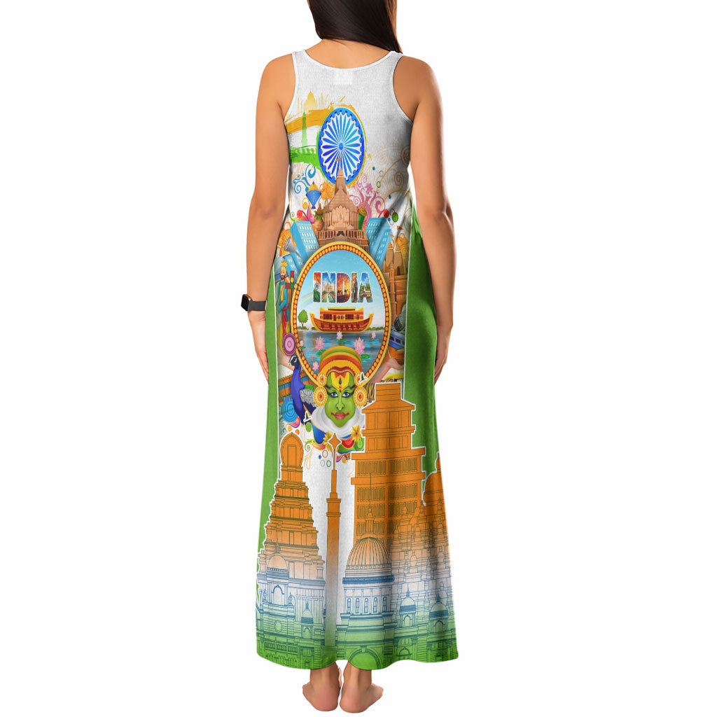 India Independence Day Tank Maxi Dress Indian Landmark Peacock Mandala Cultural Heritage