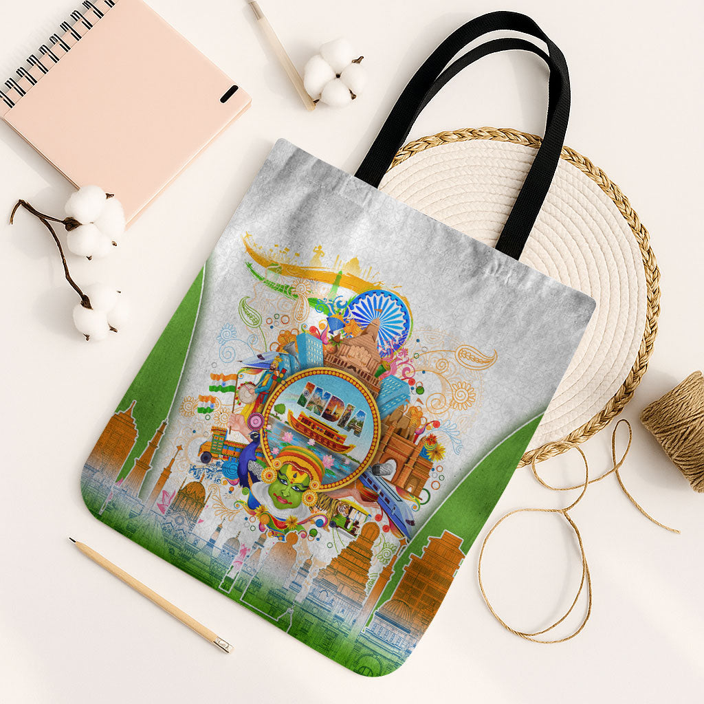 India Independence Day Tote Bag Indian Landmark Peacock Mandala Cultural Heritage