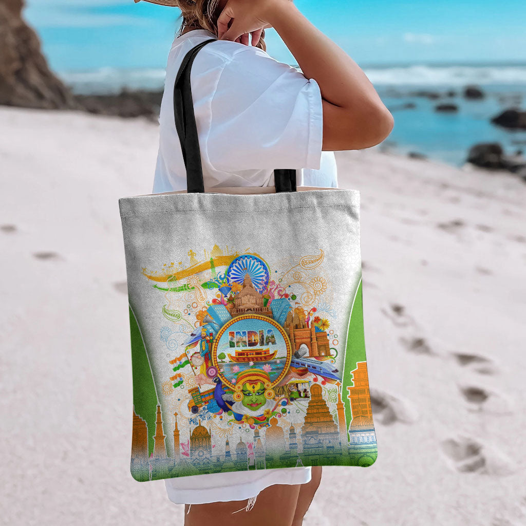 India Independence Day Tote Bag Indian Landmark Peacock Mandala Cultural Heritage