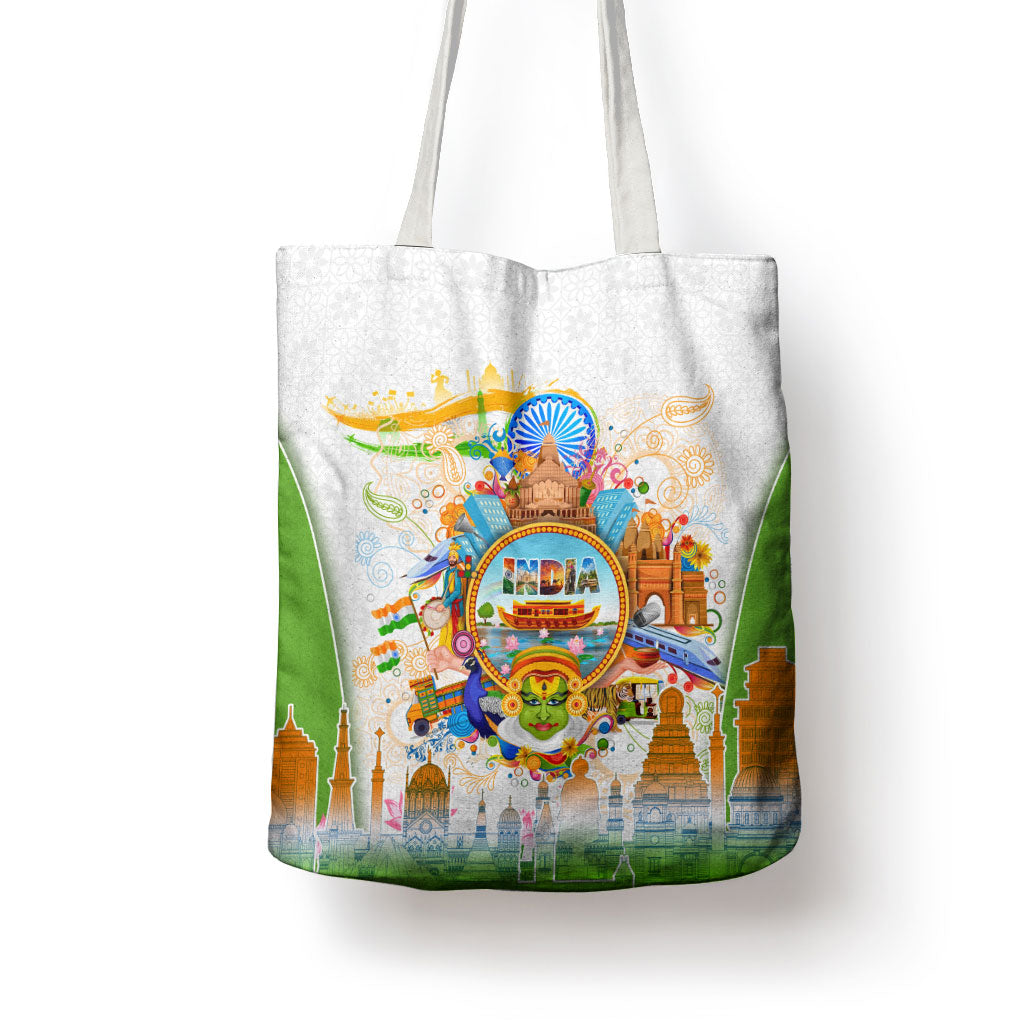 India Independence Day Tote Bag Indian Landmark Peacock Mandala Cultural Heritage