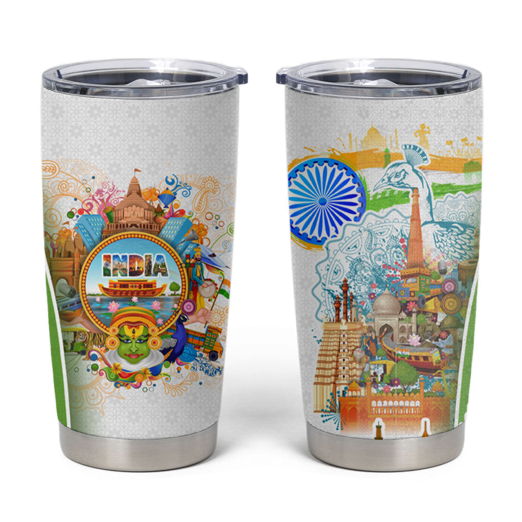 India Independence Day Tumbler Cup Indian Landmark Peacock Mandala Cultural Heritage