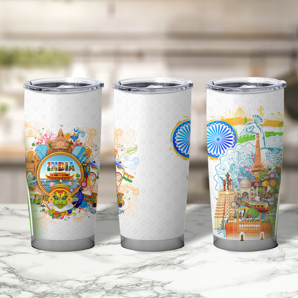India Independence Day Tumbler Cup Indian Landmark Peacock Mandala Cultural Heritage