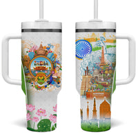 India Independence Day Tumbler With Handle Indian Landmark Peacock Mandala Cultural Heritage