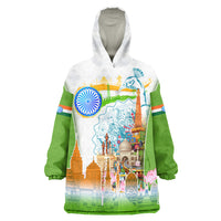 India Independence Day Wearable Blanket Hoodie Indian Landmark Peacock Mandala Cultural Heritage