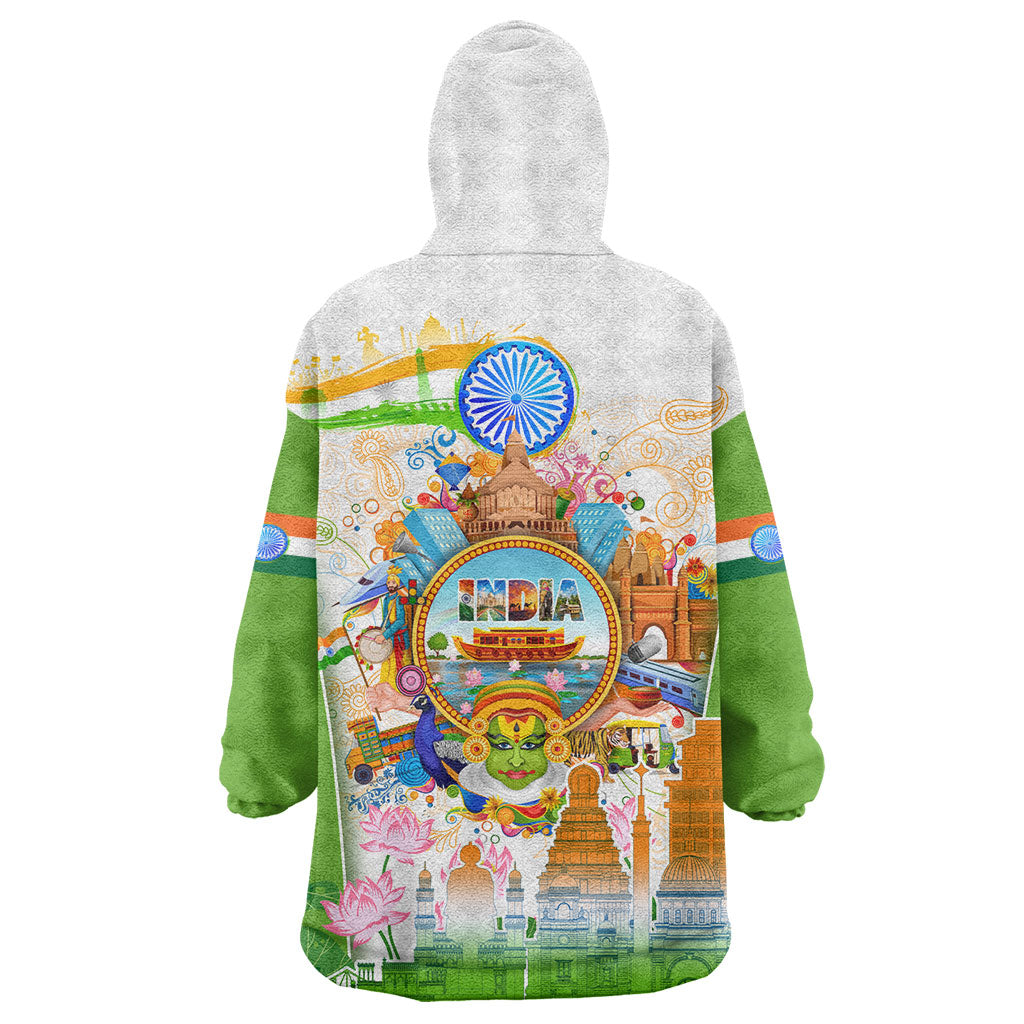 India Independence Day Wearable Blanket Hoodie Indian Landmark Peacock Mandala Cultural Heritage