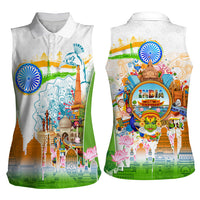 India Independence Day Women Sleeveless Polo Shirt Indian Landmark Peacock Mandala Cultural Heritage