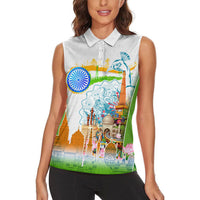 India Independence Day Women Sleeveless Polo Shirt Indian Landmark Peacock Mandala Cultural Heritage