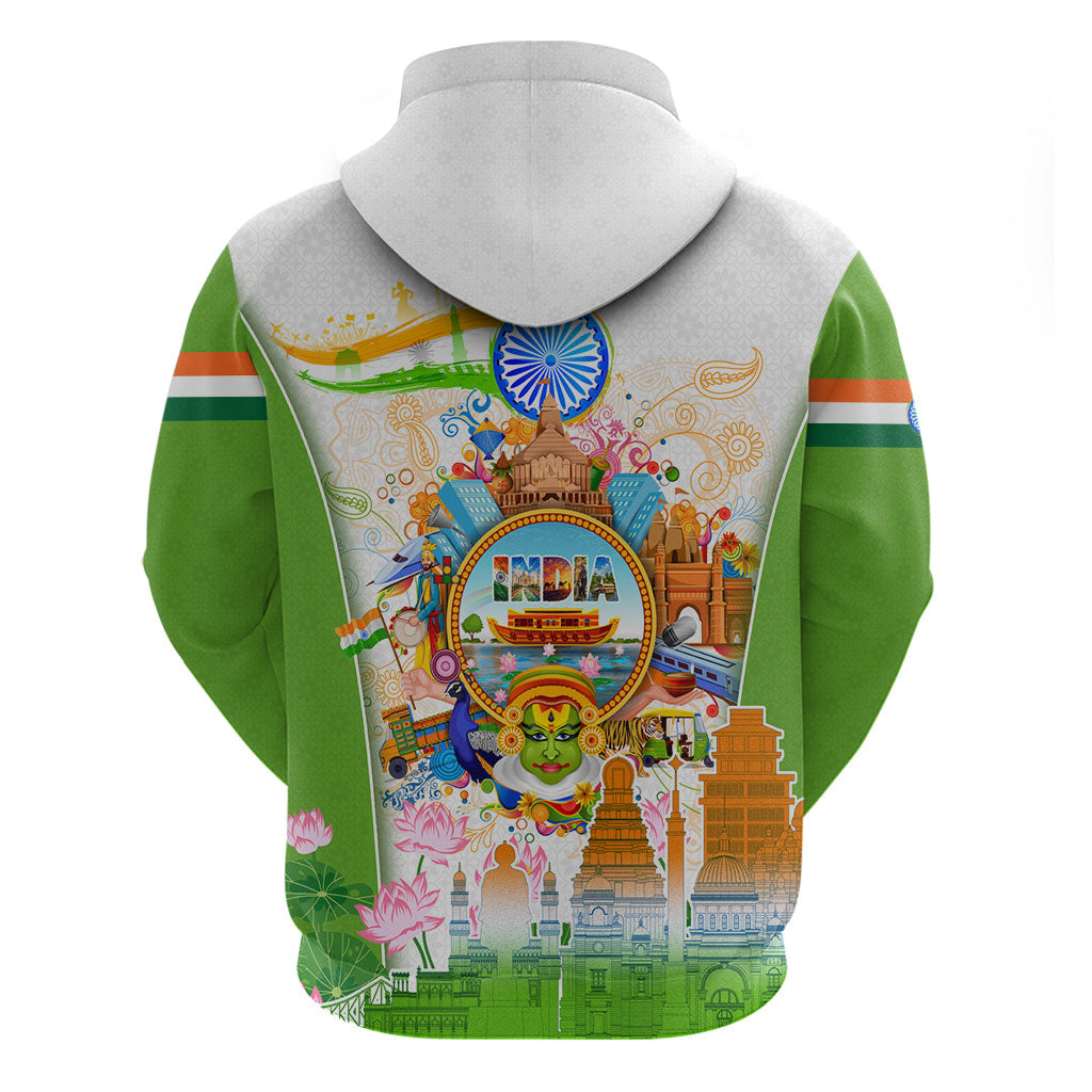India Independence Day Zip Hoodie Indian Landmark Peacock Mandala Cultural Heritage