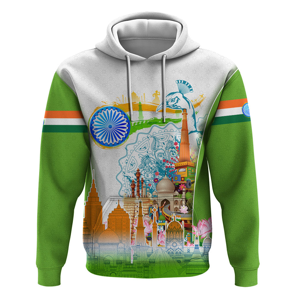 India Independence Day Zip Hoodie Indian Landmark Peacock Mandala Cultural Heritage