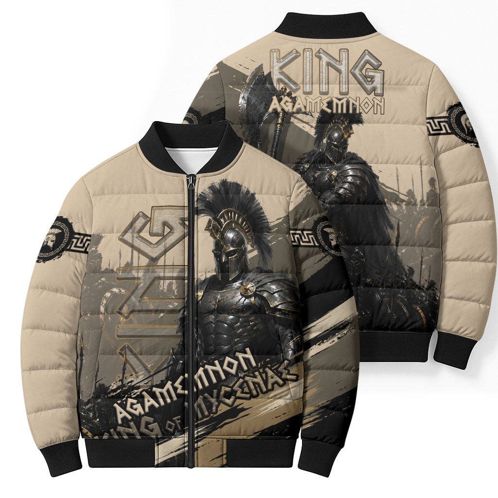 Agamemnon King Of Mycenae Bomber Puffer Jacket Ancient Greek Warrior Armor Classic Mythology