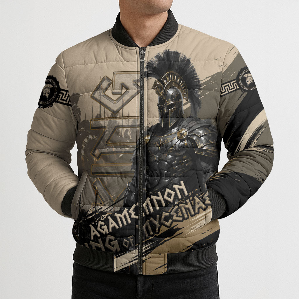 Agamemnon King Of Mycenae Bomber Puffer Jacket Ancient Greek Warrior Armor Classic Mythology