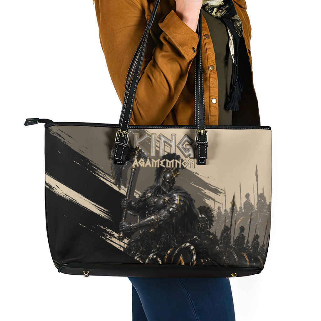 Agamemnon King Of Mycenae Leather Tote Bag Ancient Greek Warrior Armor Classic Mythology
