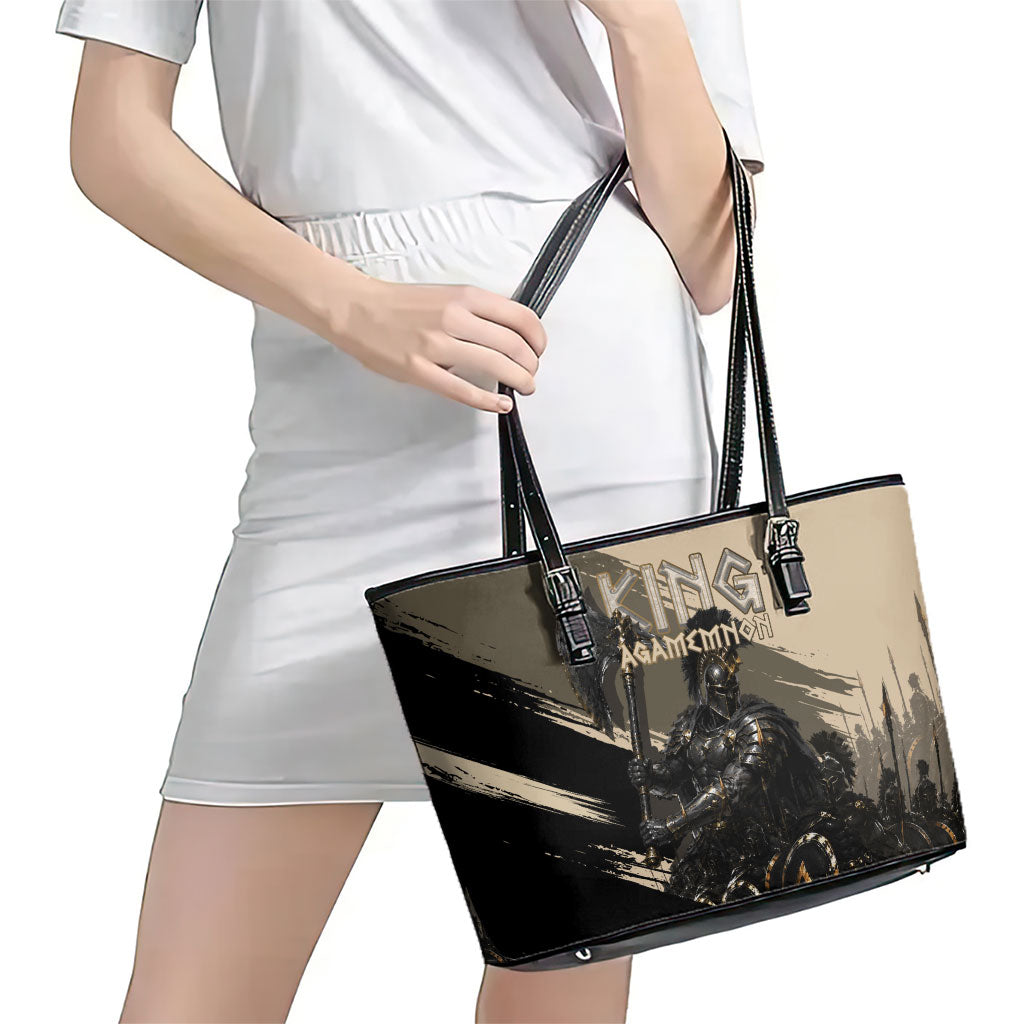 Agamemnon King Of Mycenae Leather Tote Bag Ancient Greek Warrior Armor Classic Mythology