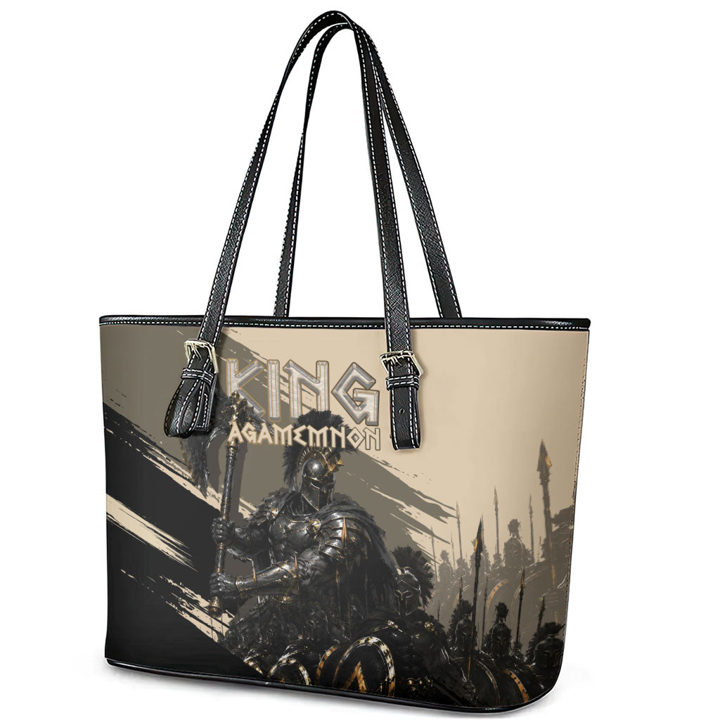 Agamemnon King Of Mycenae Leather Tote Bag Ancient Greek Warrior Armor Classic Mythology