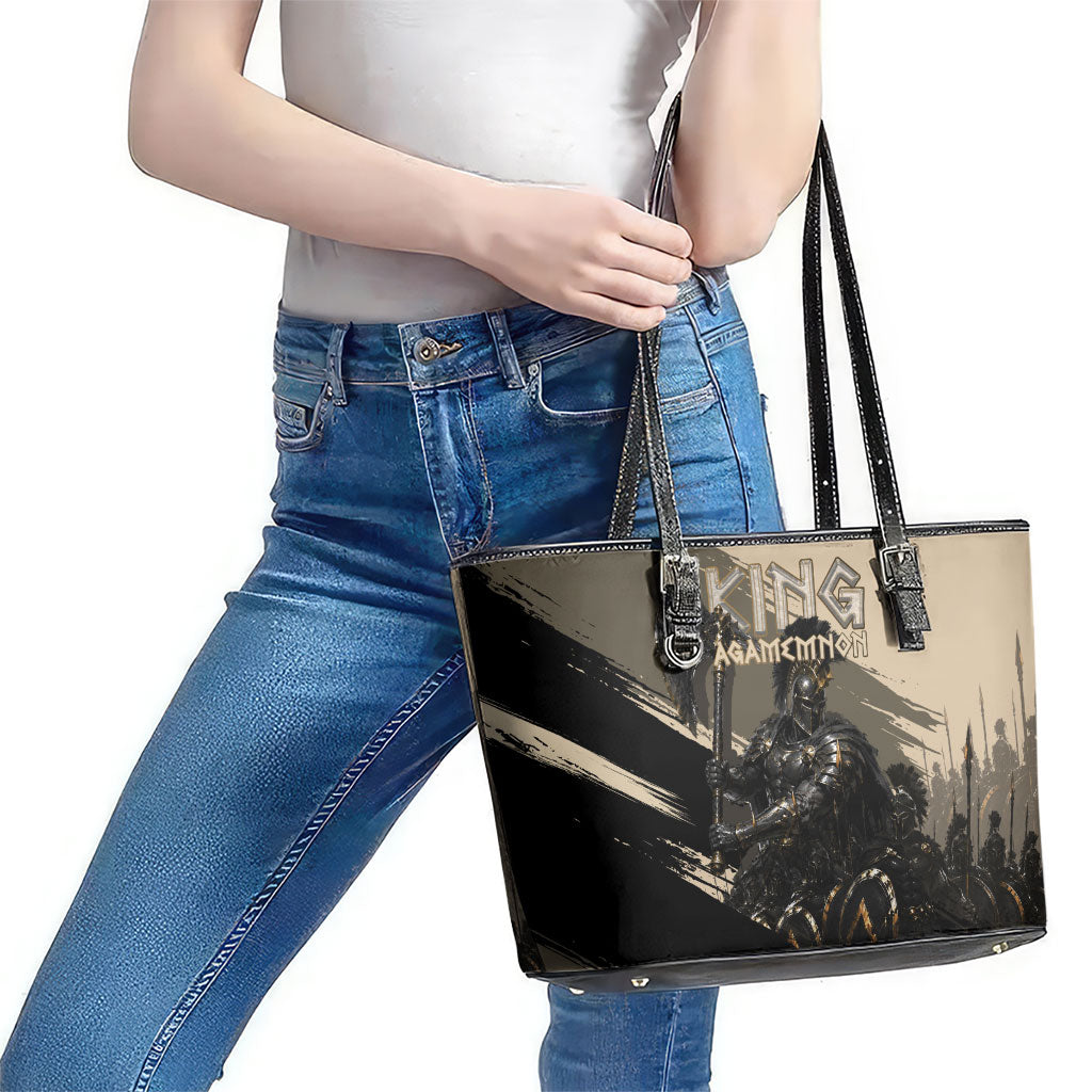 Agamemnon King Of Mycenae Leather Tote Bag Ancient Greek Warrior Armor Classic Mythology