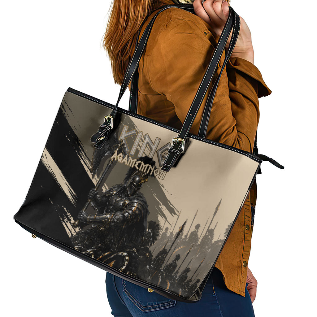 Agamemnon King Of Mycenae Leather Tote Bag Ancient Greek Warrior Armor Classic Mythology
