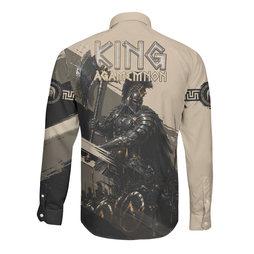 Agamemnon King Of Mycenae Long Sleeve Button Shirt Ancient Greek Warrior Armor Classic Mythology