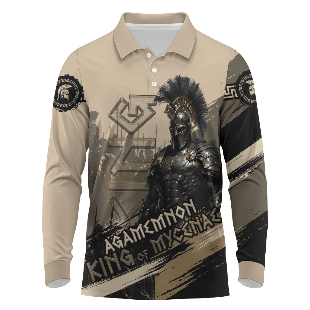 Agamemnon King Of Mycenae Long Sleeve Polo Shirt Ancient Greek Warrior Armor Classic Mythology