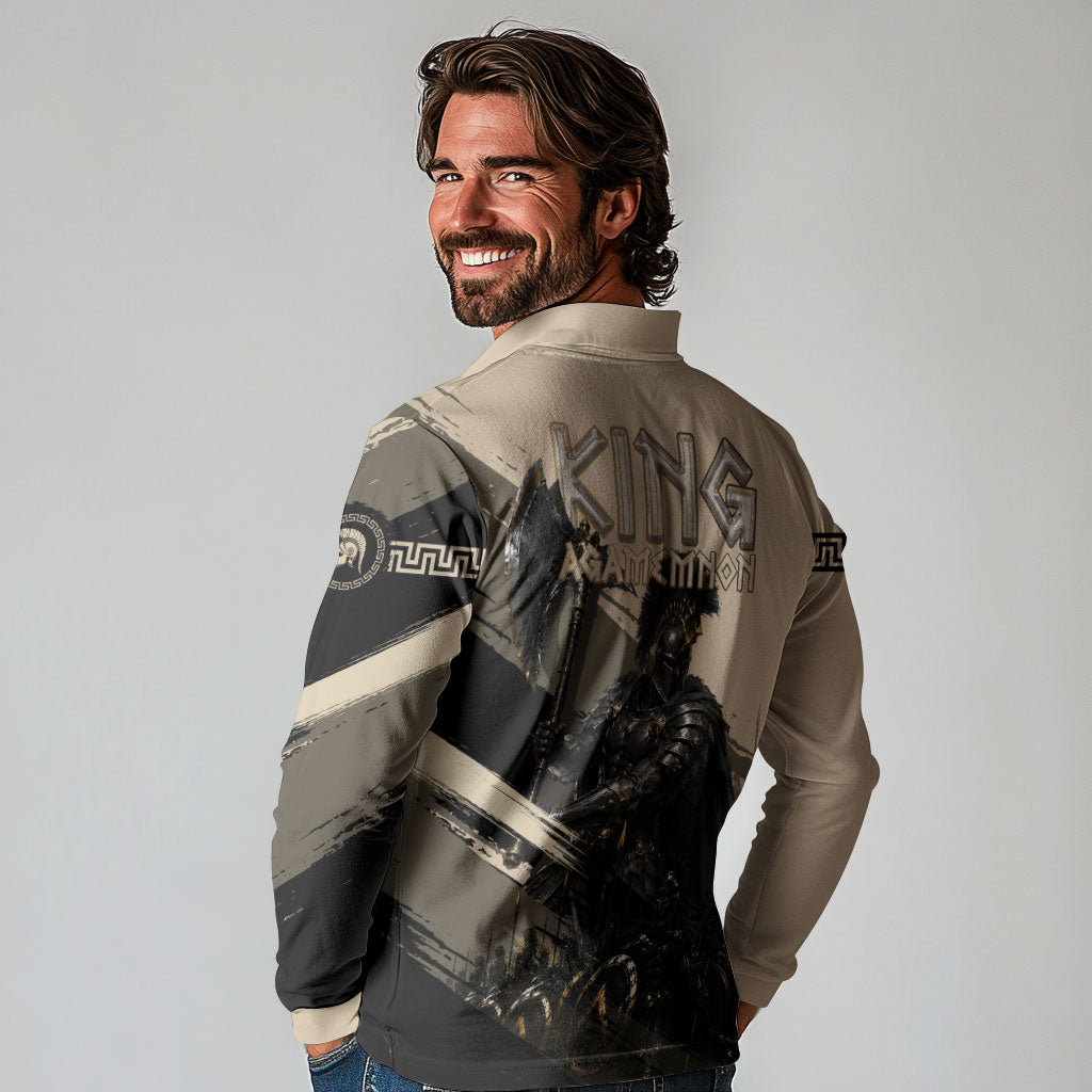 Agamemnon King Of Mycenae Long Sleeve Polo Shirt Ancient Greek Warrior Armor Classic Mythology