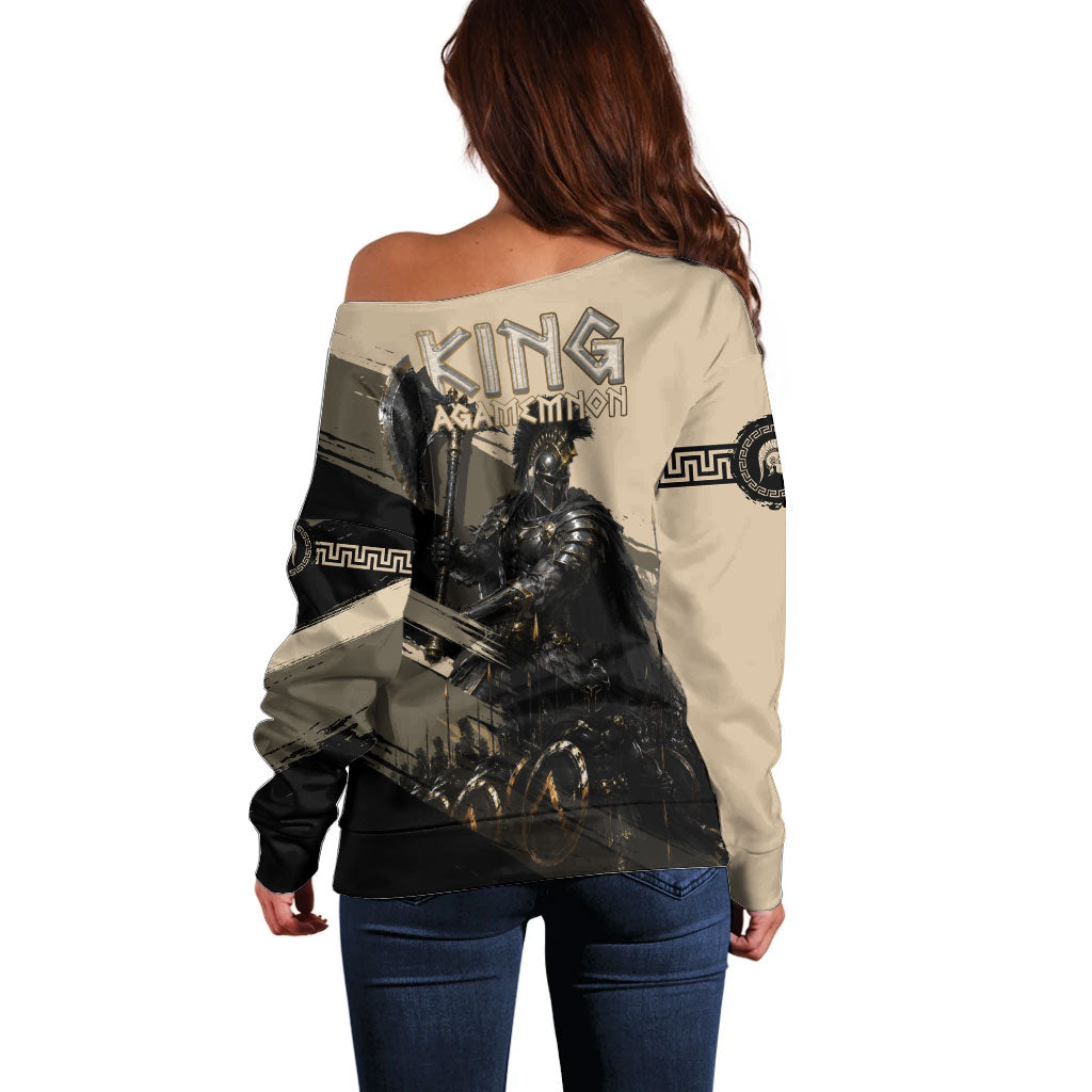 Agamemnon King Of Mycenae Off Shoulder Sweater Ancient Greek Warrior Armor Classic Mythology