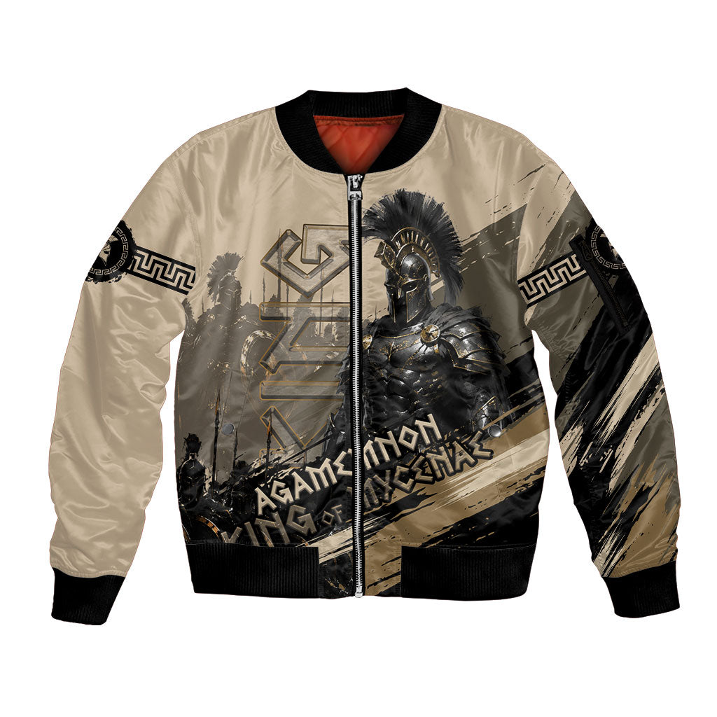 Agamemnon King Of Mycenae Sleeve Zip Bomber Jacket Ancient Greek Warrior Armor Classic Mythology