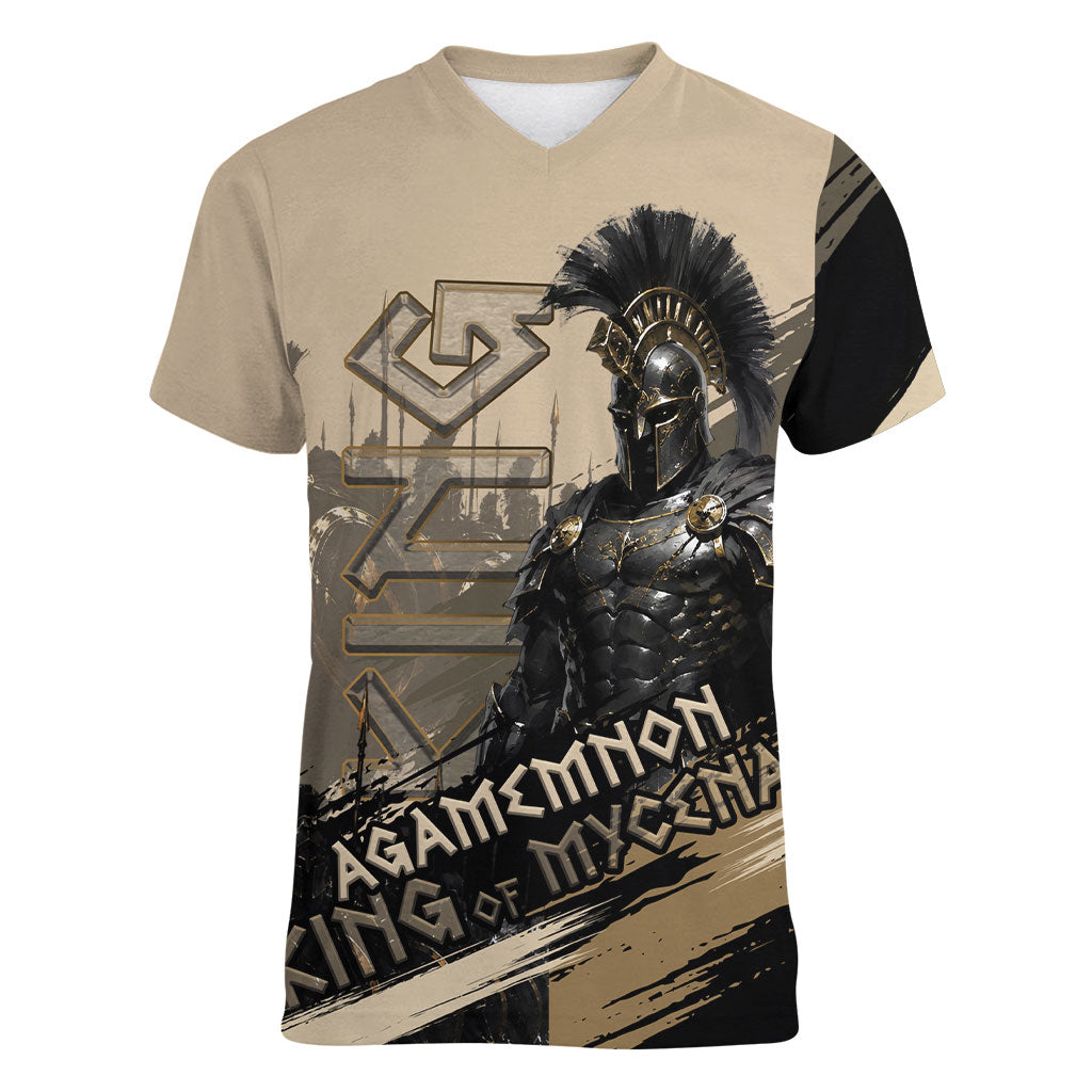 Agamemnon King Of Mycenae Women V-Neck T-Shirt Ancient Greek Warrior Armor Classic Mythology