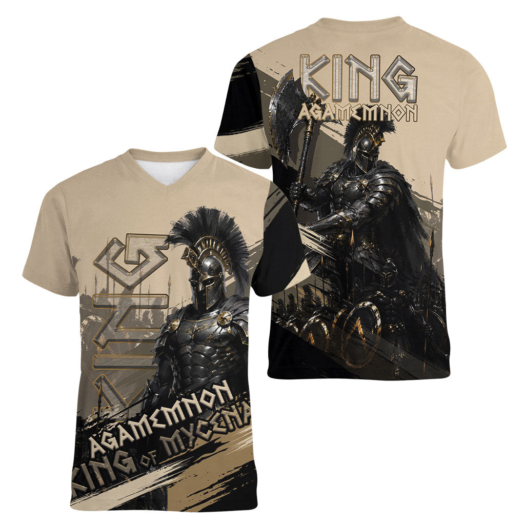Agamemnon King Of Mycenae Women V-Neck T-Shirt Ancient Greek Warrior Armor Classic Mythology