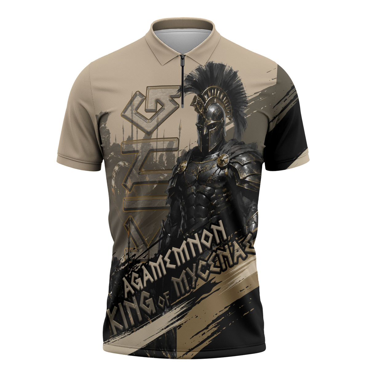 Agamemnon King Of Mycenae Zipper Polo Shirt Ancient Greek Warrior Armor Classic Mythology