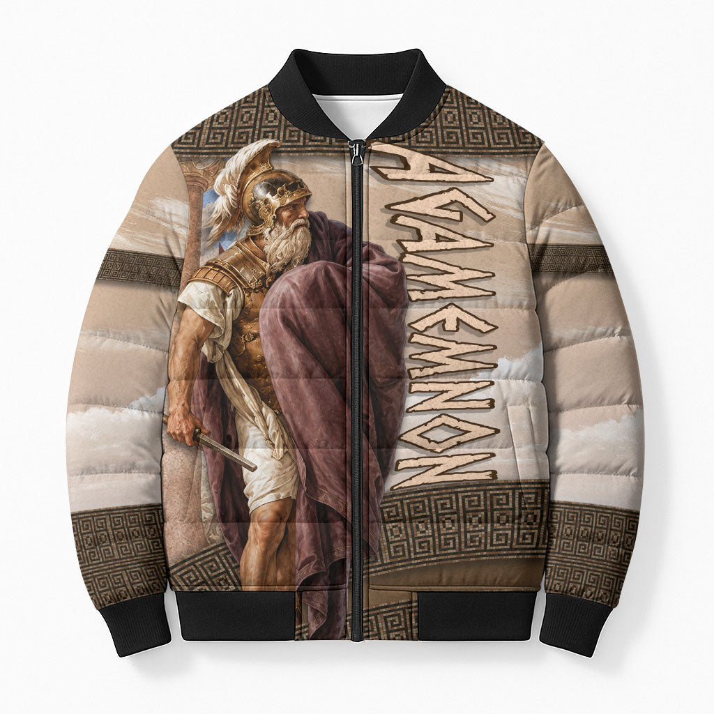 King Of Mycenae Agamemnon Bomber Puffer Jacket Ancient Greek Mythology Classic Warrior Painting