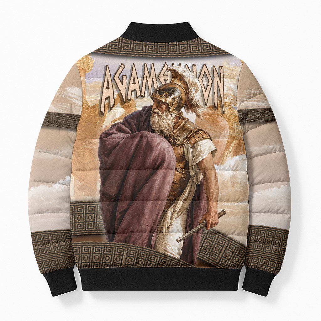 King Of Mycenae Agamemnon Bomber Puffer Jacket Ancient Greek Mythology Classic Warrior Painting