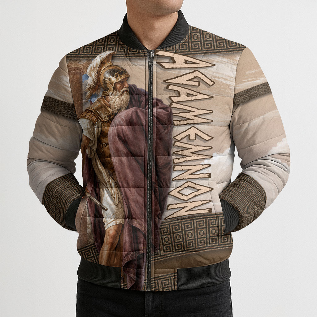 King Of Mycenae Agamemnon Bomber Puffer Jacket Ancient Greek Mythology Classic Warrior Painting