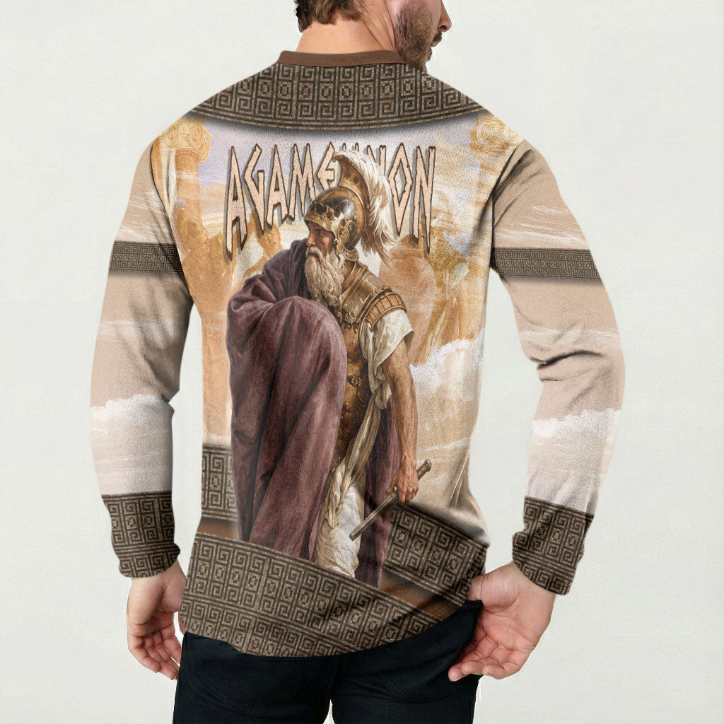 King Of Mycenae Agamemnon Button Sweatshirt Ancient Greek Mythology Classic Warrior Painting
