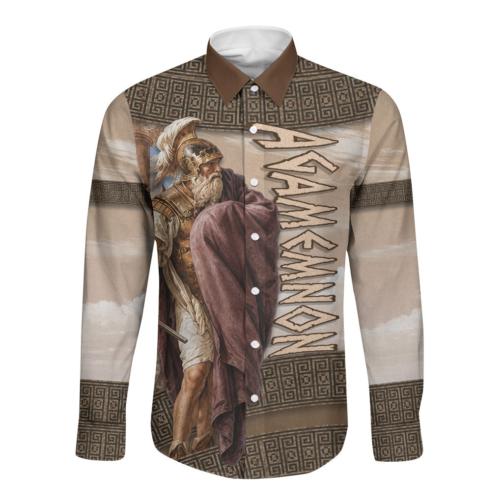 King Of Mycenae Agamemnon Long Sleeve Button Shirt Ancient Greek Mythology Classic Warrior Painting