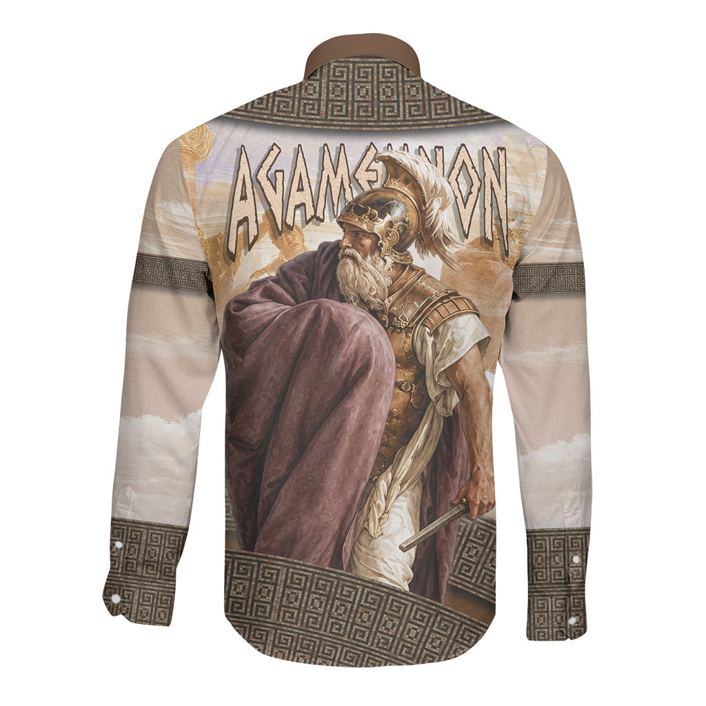 King Of Mycenae Agamemnon Long Sleeve Button Shirt Ancient Greek Mythology Classic Warrior Painting