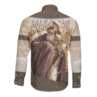 King Of Mycenae Agamemnon Long Sleeve Button Shirt Ancient Greek Mythology Classic Warrior Painting