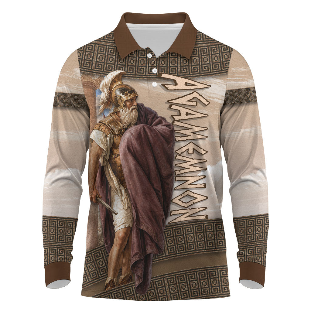 King Of Mycenae Agamemnon Long Sleeve Polo Shirt Ancient Greek Mythology Classic Warrior Painting