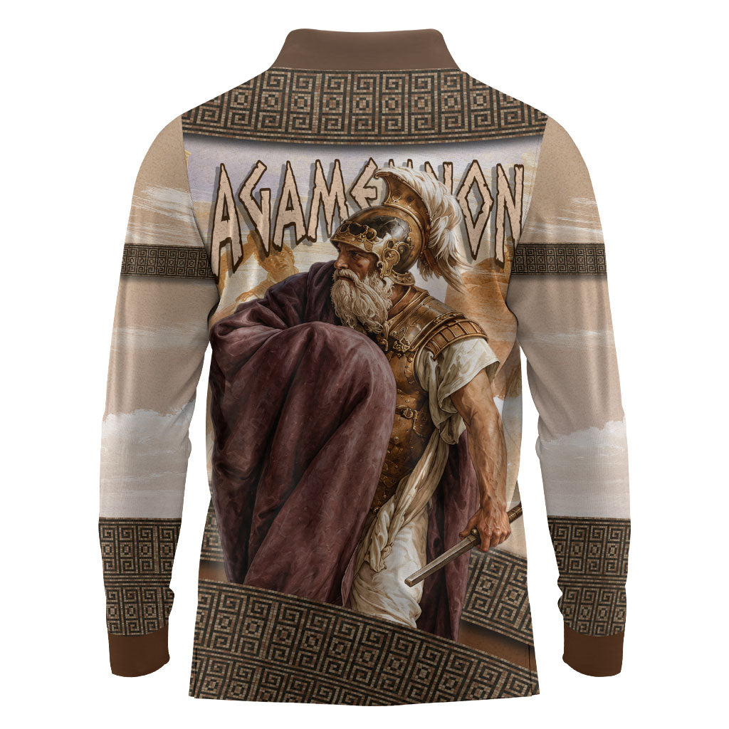 King Of Mycenae Agamemnon Long Sleeve Polo Shirt Ancient Greek Mythology Classic Warrior Painting