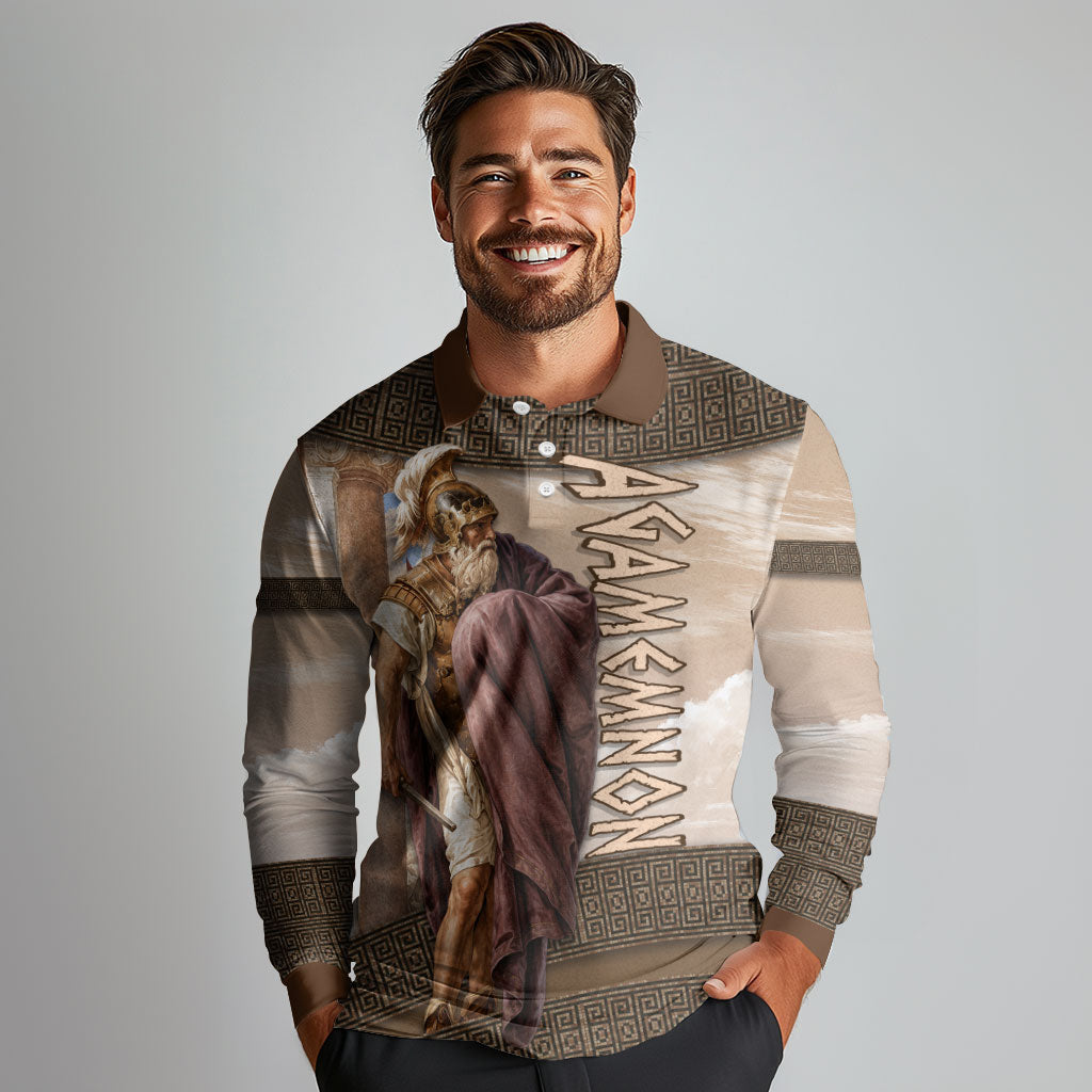 King Of Mycenae Agamemnon Long Sleeve Polo Shirt Ancient Greek Mythology Classic Warrior Painting