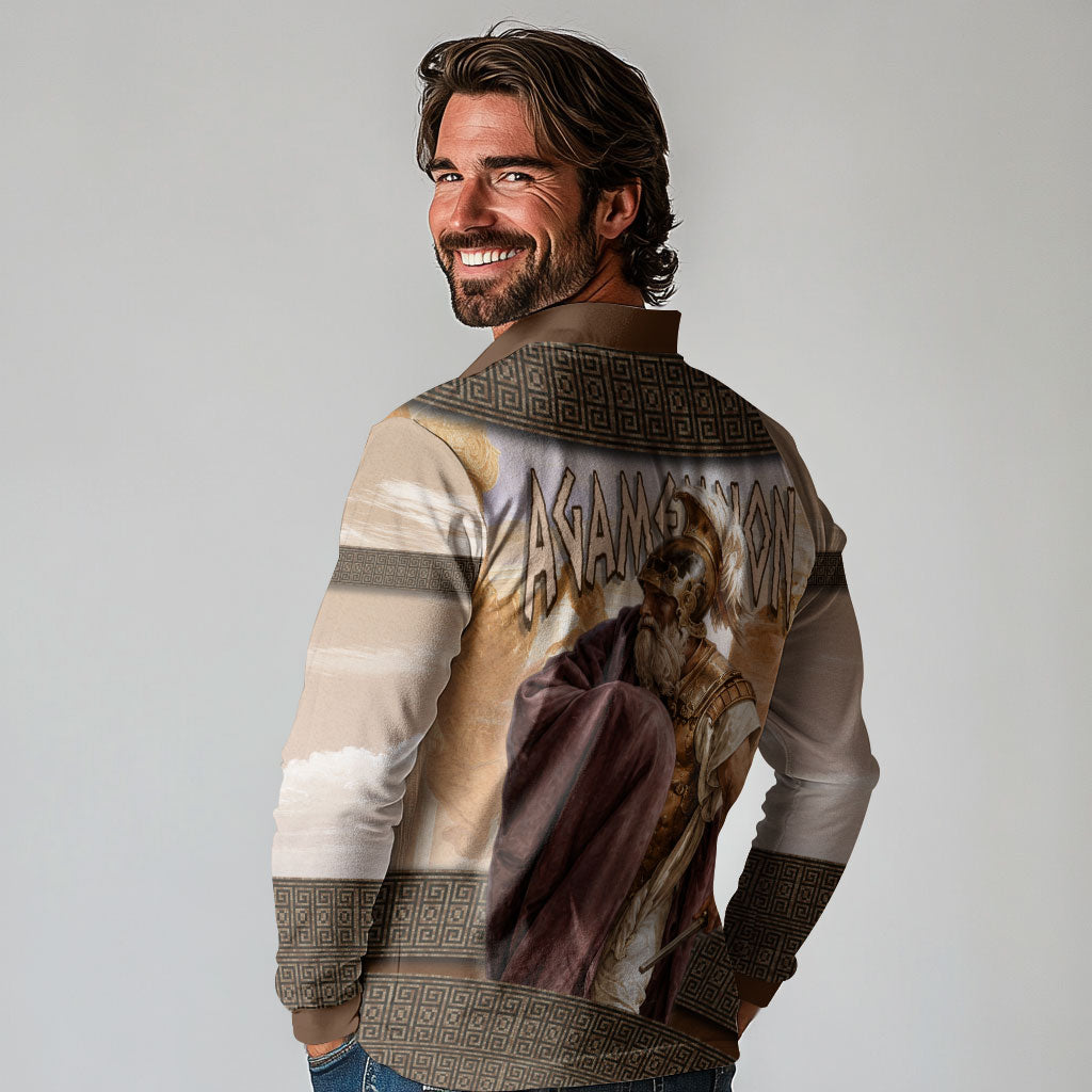 King Of Mycenae Agamemnon Long Sleeve Polo Shirt Ancient Greek Mythology Classic Warrior Painting