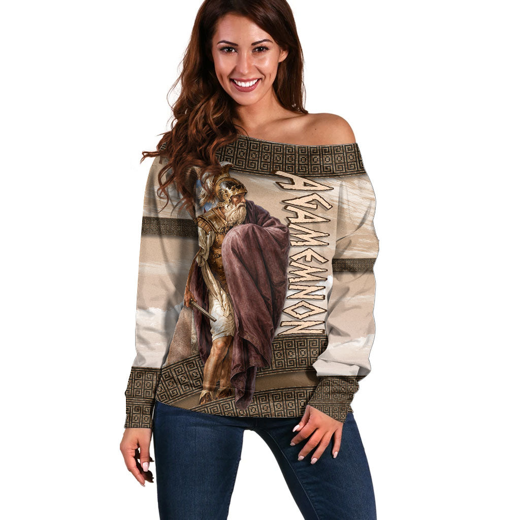 King Of Mycenae Agamemnon Off Shoulder Sweater Ancient Greek Mythology Classic Warrior Painting