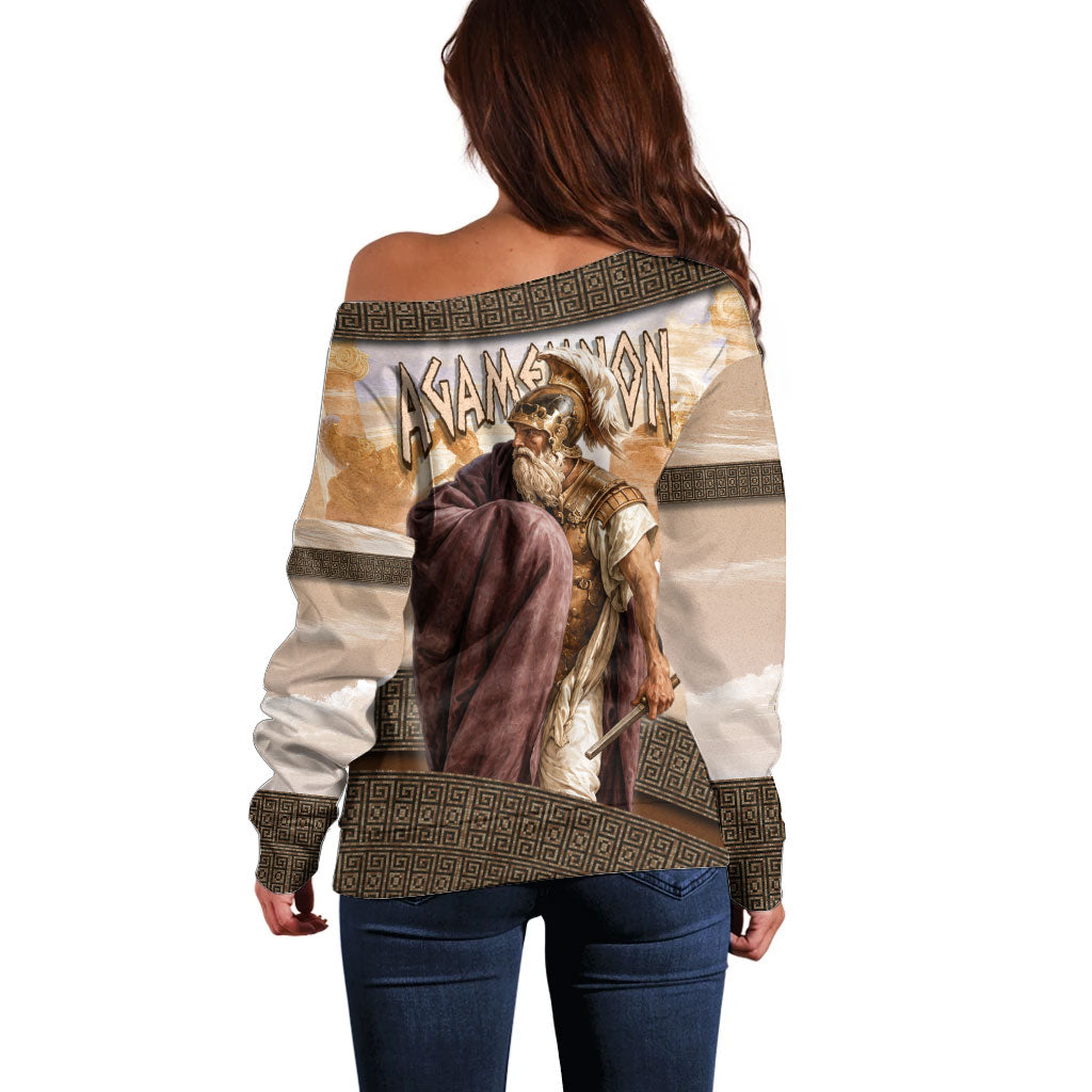 King Of Mycenae Agamemnon Off Shoulder Sweater Ancient Greek Mythology Classic Warrior Painting