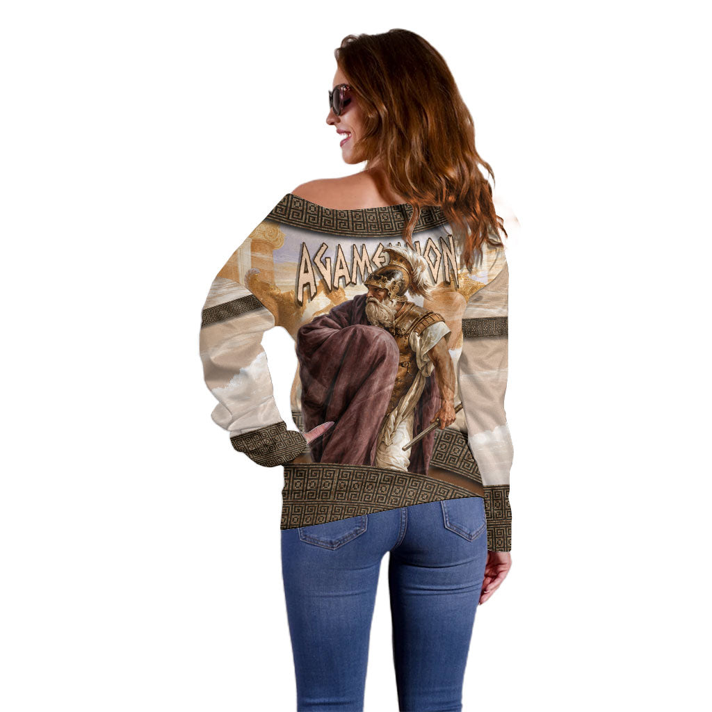 King Of Mycenae Agamemnon Off Shoulder Sweater Ancient Greek Mythology Classic Warrior Painting