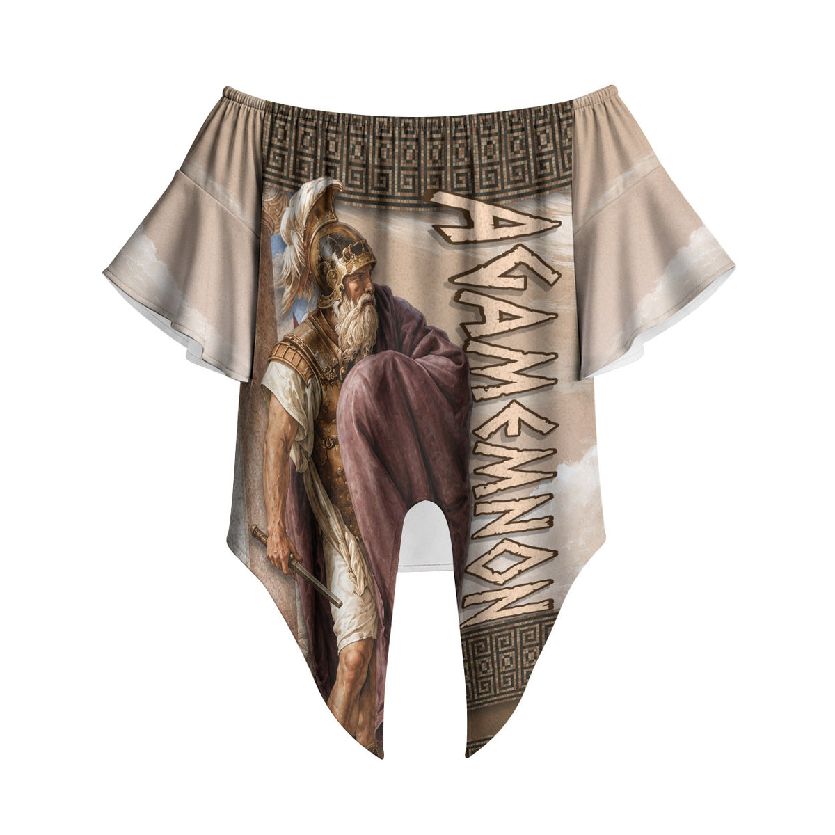 King Of Mycenae Agamemnon Off Shoulder Wrap Waist Top Ancient Greek Mythology Classic Warrior Painting