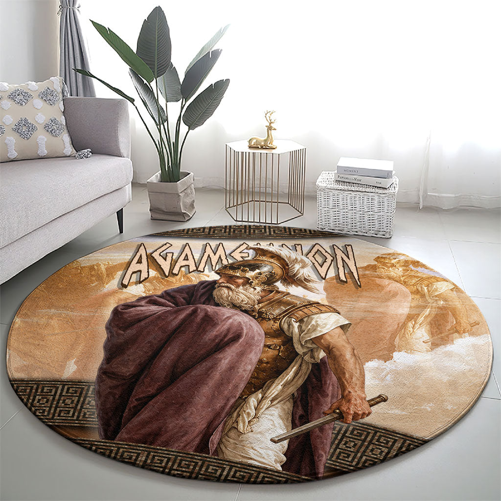 King Of Mycenae Agamemnon Round Carpet Ancient Greek Mythology Classic Warrior Painting
